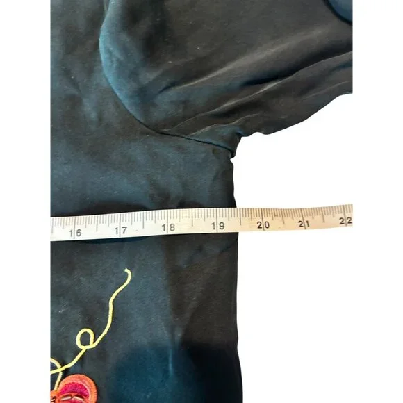 Josephine Chaus Women's Black Floral Embroidery With a  Crocheted Fringe Hem Top - Picture 3 of 8